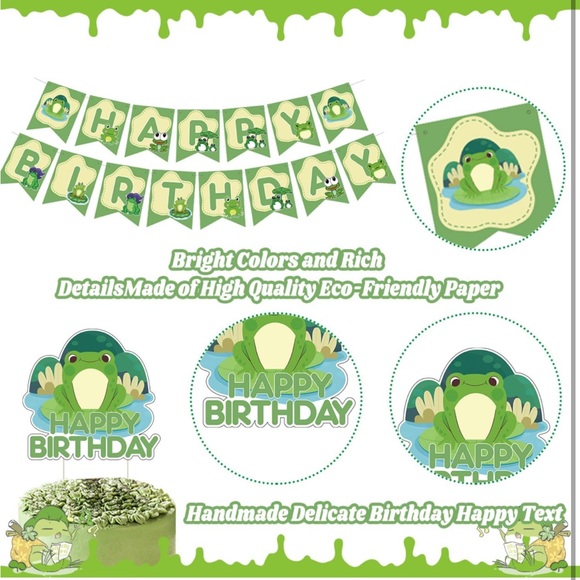 5for$10 Frog Party Supplies Birthday Decorations Banner, Cake Topper, & Balloons - Picture 4 of 12